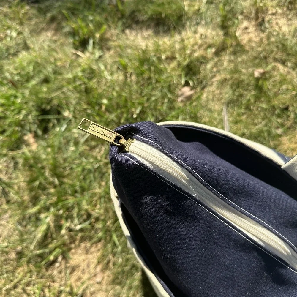 Vtg LL Bean Boat & Tote Zip Top‎ Blue Natural Canvas Bag Freeport Maine X-Large